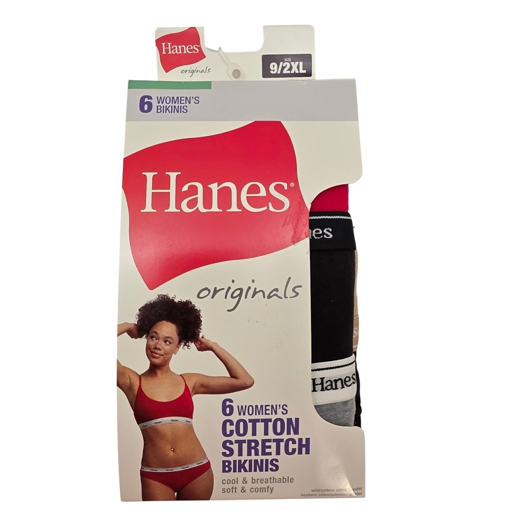 Hanes Originals‎ Women 6 Pack Cotton Stretch Bikini Underwear Size 9 2XL Multi